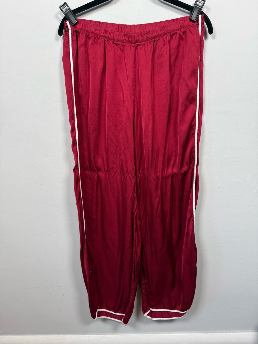 Aerie Red Silky Satin Viscose Pajama Lounge Pants White Piping Size L
